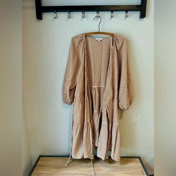 Gingham Puff-Sleeve Wrap Dress in Golden Pecan, size 1X - Picture 10 of 12